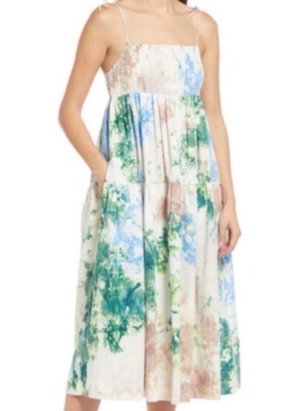 S/W/F by Anthropologie Skyline Midi Dress watercolor pattern Size Small